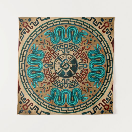 Hunab Ku mit doppelköpfiger Schlange - Farbe Wandteppich (Vorderseite)