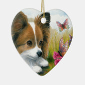 Hund123 Papillon Hund mit Schmetterlingen Keramik Ornament (Rechts)