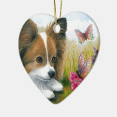 Hund123 Papillon Hund mit Schmetterlingen Keramik Ornament (Links)