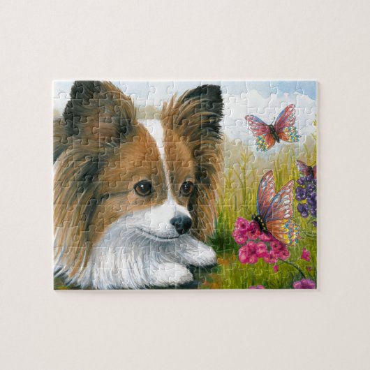 Hund123 Papillon Hund mit Schmetterlingen Puzzle (Horizontal)