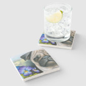 Hund133 Mops Steinuntersetzer (Seitenansicht)