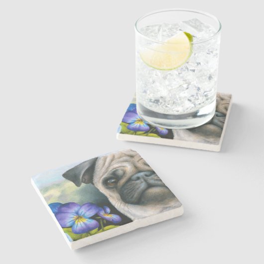 Hund133 Mops Steinuntersetzer (Seitenansicht)