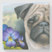 Hund133 Mops Steinuntersetzer (Vorderseite)