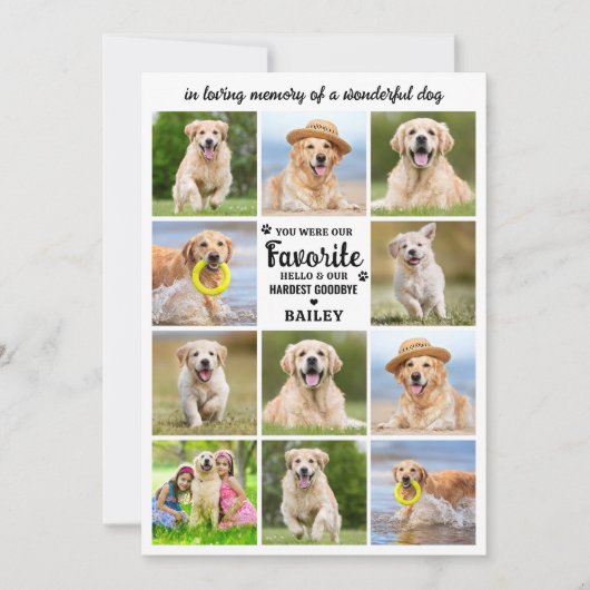 Hund 11 Foto Collage Modernes Beileid Pet Memorial Dankeskarte (Vorderseite)