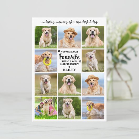 Hund 11 Foto Collage Modernes Beileid Pet Memorial Dankeskarte (Stehend Vorderseite)