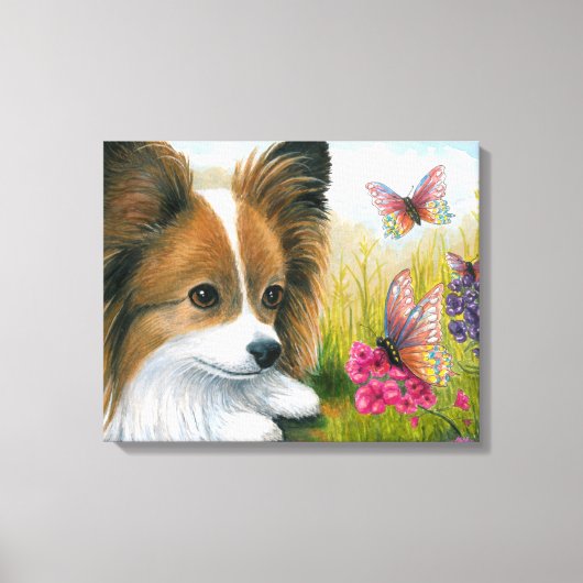 Hund 123 Papillon Hund mit Schmetterlingen Leinwanddruck (Vorderseite)