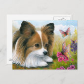 Hund 123 Papillon Hund mit Schmetterlingen Postkarte (Vorne/Hinten)
