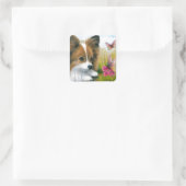 Hund 123 Papillon Hund mit Schmetterlingen Quadratischer Aufkleber (Tasche)