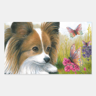 Hund 123 Papillon Hund mit Schmetterlingen Rechteckiger Aufkleber