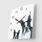 Hund 128 Schwarz-weiß Boston Terrier Quadratische Wanduhr (Winkel)
