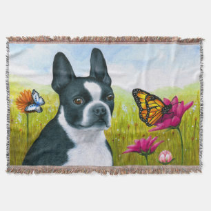 Hund 134 Boston Terrier Butterfly Blume Decke