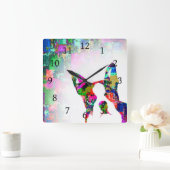 Hund 135 Boston Terrier Quadratische Wanduhr (Zuhause)