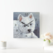 Hund 137 White Westie Quadratische Wanduhr (Zuhause)