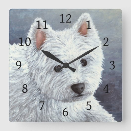 Hund 137 White Westie Quadratische Wanduhr (Vorderseite)