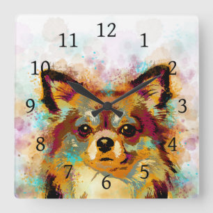 Hund 141 Chihuahua Quadratische Wanduhr