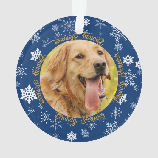Hund 2 Foto Blue Snowflake Custom Weihnachten Ornament (Rückseite)