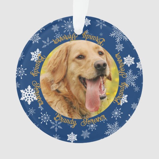 Hund 2 Foto Blue Snowflake Custom Weihnachten Ornament (Vorderseite)