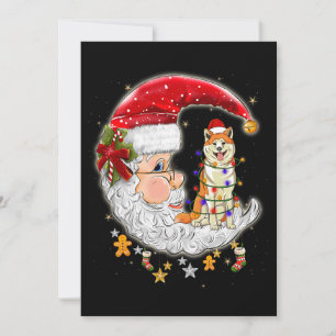 Hund Akita mit Weihnachtsmannmütze Weihnachtsbauml Einladung