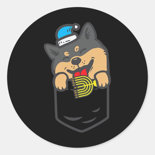 Hund Akita Pocket Black Shiba Inu Menorah Akita Hu Runder Aufkleber (Vorderseite)