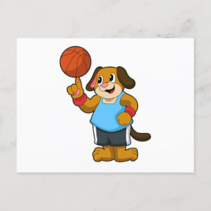 Hund als Basketballspieler mit Basketball Postkarte