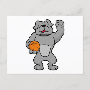 Hund als Basketballspieler mit Basketball Postkarte