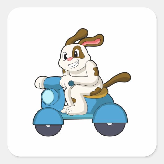 Hund als Biker mit Scooter.PNG Quadratischer Aufkleber (Vorderseite)