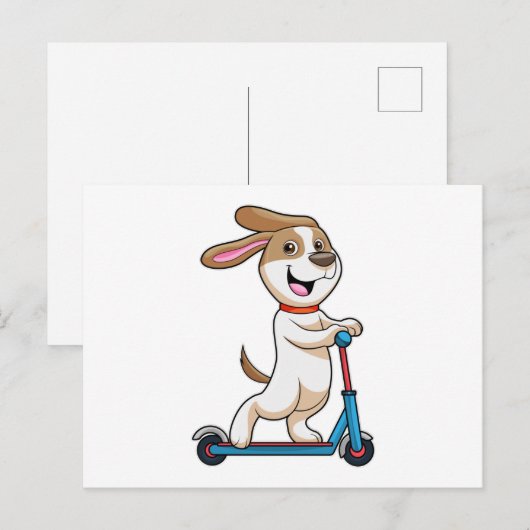 Hund als Biker mit Scooter Postkarte (Vorne/Hinten)