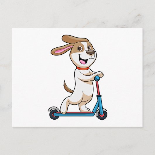 Hund als Biker mit Scooter Postkarte (Vorderseite)