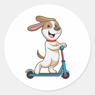 Hund als Biker mit Scooter Runder Aufkleber