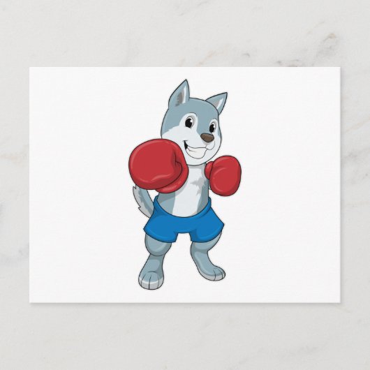 Hund als Boxer mit Boxhandschuhen Postkarte (Vorderseite)