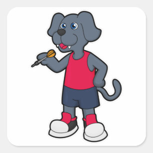 Hund als Dart-Spieler mit Darts Quadratischer Aufkleber