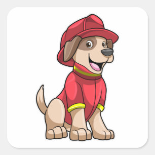 Hund als Feuerwehrmann mit Feuerhelm Quadratischer Aufkleber