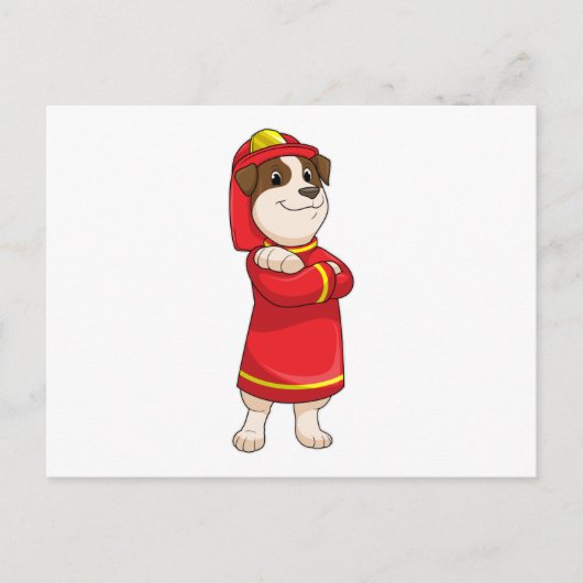 Hund als Feuerwehrmann mit Helm Postkarte (Vorderseite)
