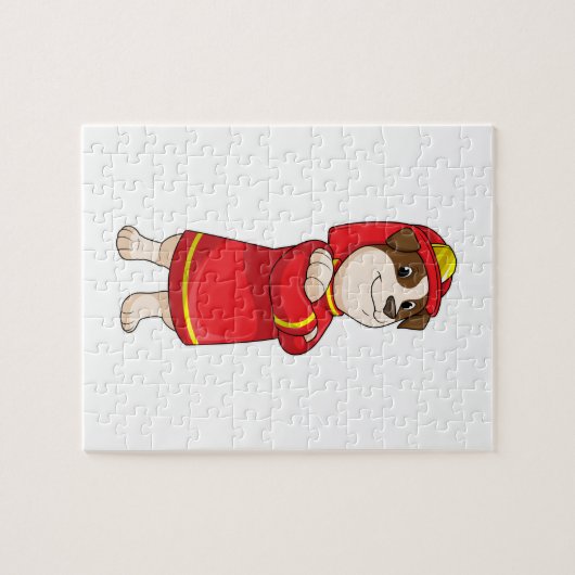 Hund als Feuerwehrmann mit Helmet Puzzle (Horizontal)