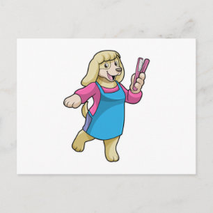 Hund als Friseur mit Kamm Postkarte