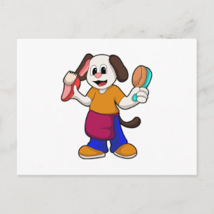 Hund als Friseur mit Rasiermesser Postkarte