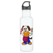 Hund als Friseur mit Razor Edelstahlflasche (Vorderseite)