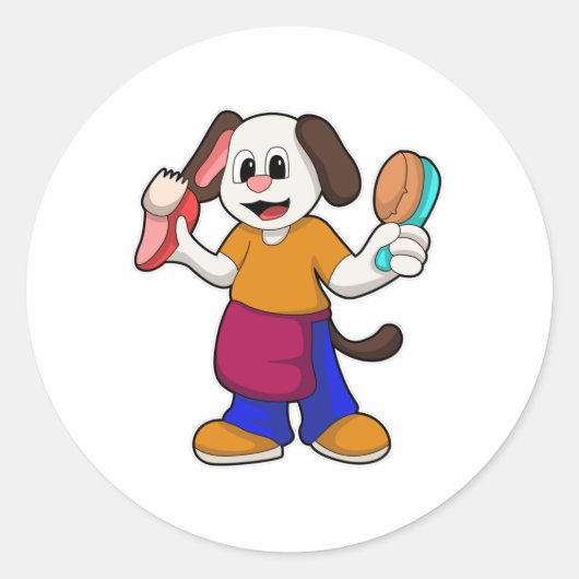 Hund als Friseur mit Razor Runder Aufkleber (Vorderseite)