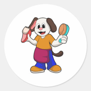 Hund als Friseur mit Razor Runder Aufkleber