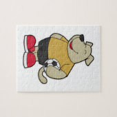 Hund als Fußballspieler mit Fußball Puzzle (Horizontal)