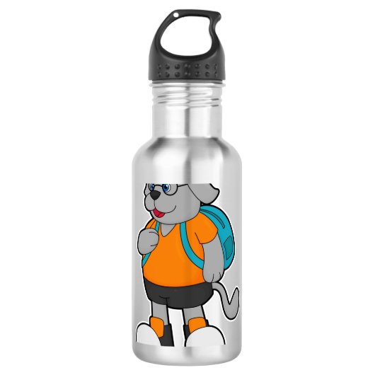 Hund als Hiker mit Rucksack Edelstahlflasche (Vorderseite)