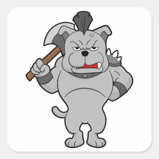 Hund als Krieger mit Ax Quadratischer Aufkleber (Vorderseite)