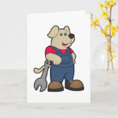 Hund als Mechaniker mit Schlüssel Karte (Gelbe Blume)