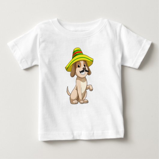 Hund als Mexikanerin mit Strohhut Baby T-shirt (Vorderseite)