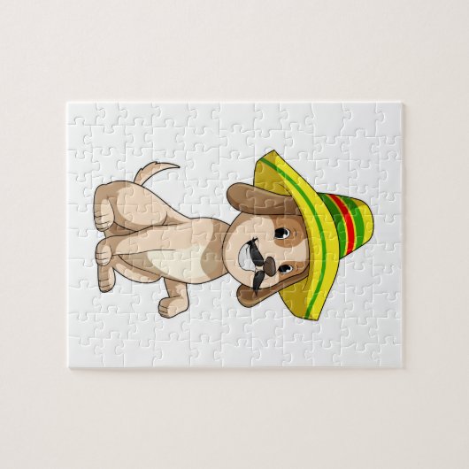Hund als Mexikanerin mit Strohhut Puzzle (Horizontal)