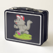 Hund als Runner mit Cap Metall Brotdose (Rückseite)