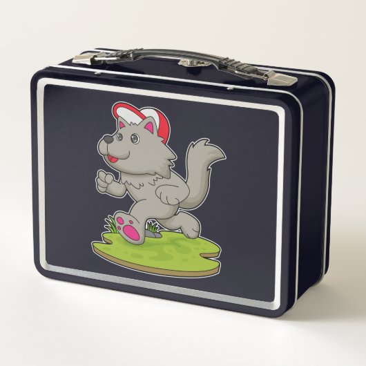 Hund als Runner mit Cap Metall Brotdose (Rückseite)