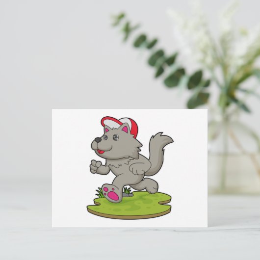 Hund als Runner mit Cap Postkarte (Stehend Vorderseite)