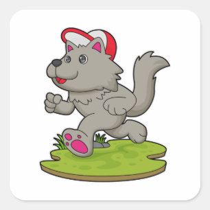 Hund als Runner mit Cap Quadratischer Aufkleber