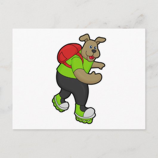 Hund als Skater mit Inline-Skaten und Rucksack Postkarte (Vorderseite)